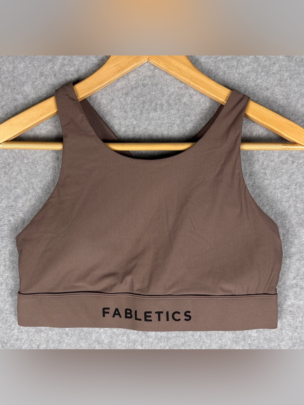 Fabletics Brown Sports Bra Criss Cross Back Logo Band Measures Medium